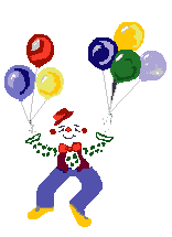 a clown holding onto a bunch of balloons and floating