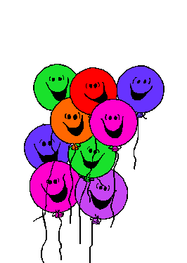 a bunch of balloons in a rainbow of colors with smiley faces on them